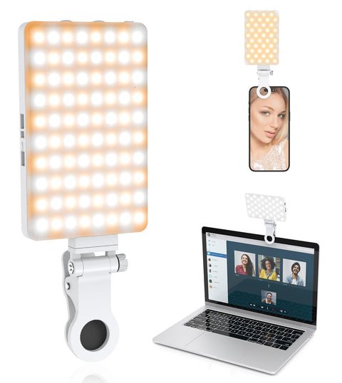 TONEOF 80 LED Portable Selfie Light - Rechargeable Phone Clip With 3 Modes, 2000mAh - Video Fill Lighting for Recording, Makeup, Live Streaming, Vlog, Tablet/Laptop/Webcam - White
