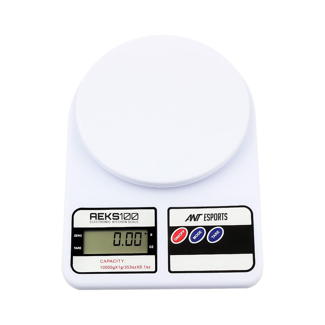 Ant Esports AEKS100 Kitchen Weighing Machine/Food Scale for Health, Fitness, Shop,Home Baking & Cooking with Large LCD Display,Tare Function, OverLoad Indicator, Weigh Up to 10Kgs, 30 Months Warranty,