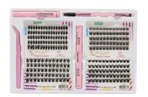 440pcs Lash Clusters Individual Lashes Eyelash Extension Kit D Curl Volume Cluster Eyelashes with Lash Bond and Seal and Lash Tweezers，Application at Home Lash Extension Kit(40D