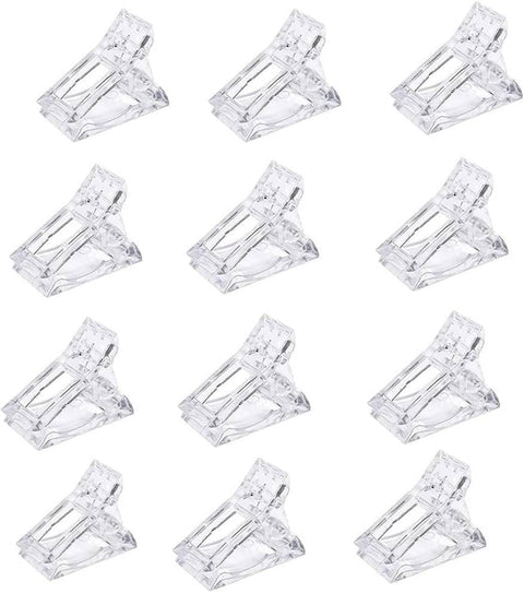12 Pcs Transparent Nail Extension Clips Assorted Colors Reusable Nail Form Fixing Clamps for Poly Gel, Builder Gel and Acrylic Nail Mold Holder Manicure Tool