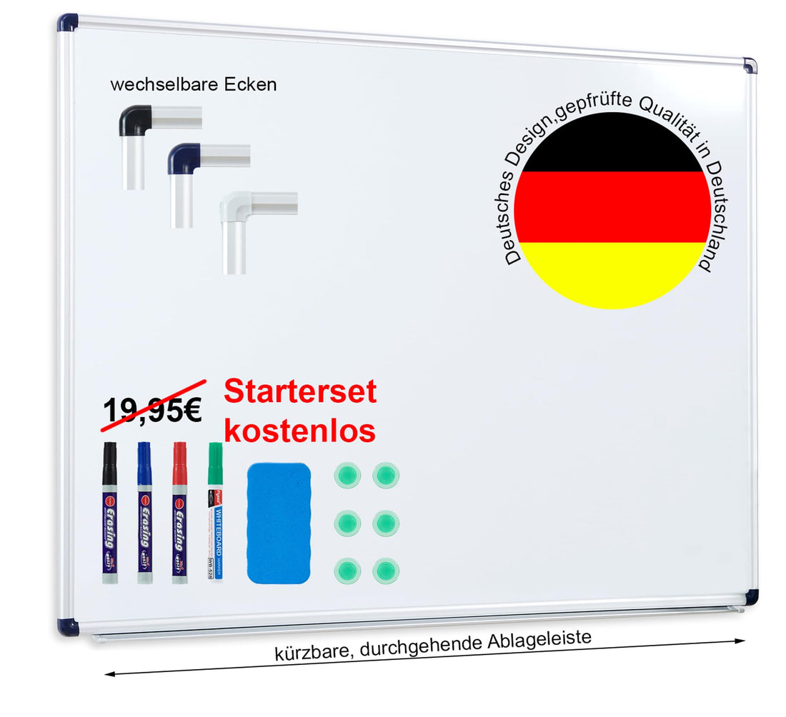 Dynamic-Wave, Whiteboard, 90 x 60 cm, Magnetic Board, 16 Sizes, Magnetic Whiteboard, White Board, Magnetic Whiteboard, Notice Board, Blackboard for Kitchen