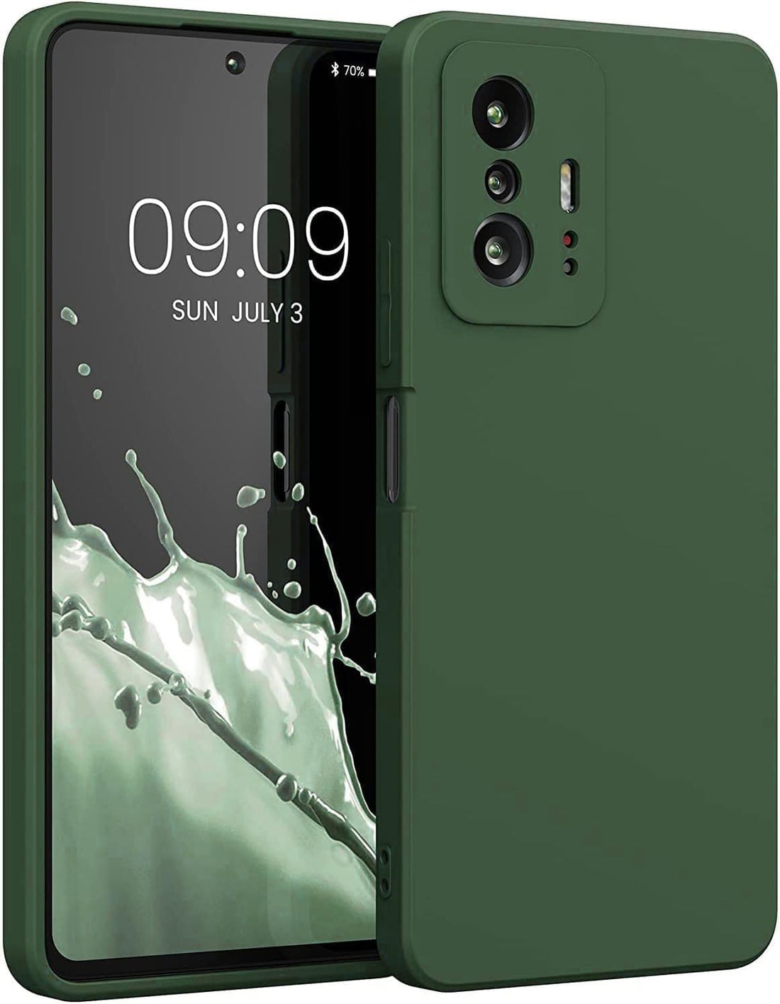 (Mi 11T & Mi 11T Pro) Soft Silicone Gel Rubber Back Case Cover Cloth Lining with Camera Protection Shockproof Matte Finish (Dark Green)