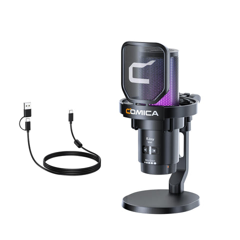 comica EJoy Unisex USB Gaming Microphone for PC with Noise Reduction, Monitor, Gain, Mute Switch, RGB Condenser Microphone for Streaming, Podcast, Recording, YouTube, Computer, Mac, PS4, PS5-Black