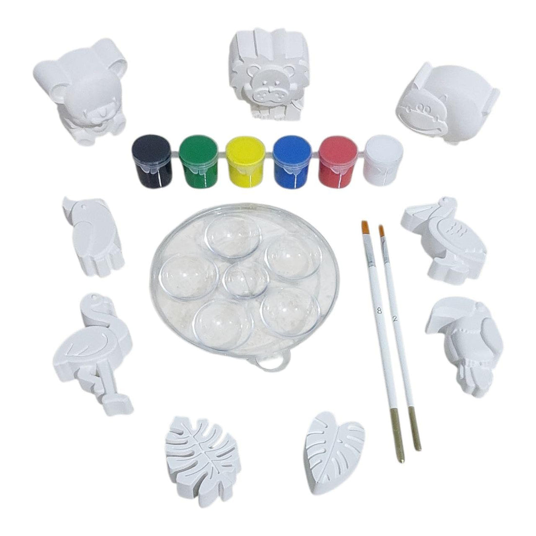 Gypsum Painting Kit |(18-Piece) Includes 9-Wild Animals kingdom Figurines, 6-Acrylic Paints, 2-Brushes and 1-Mixing Palette | Fun Screen-Free DIY Craft Activity for Creative Kids