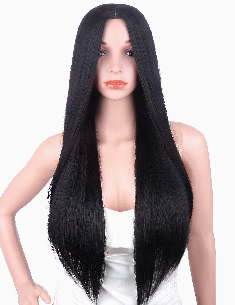 ECIF Synthetic Wigs For Women | Natural Looking Long Short Wavy Straight Heat Resistant Replacement Wig Full Machine Made (26" Black Long Silky Straight)