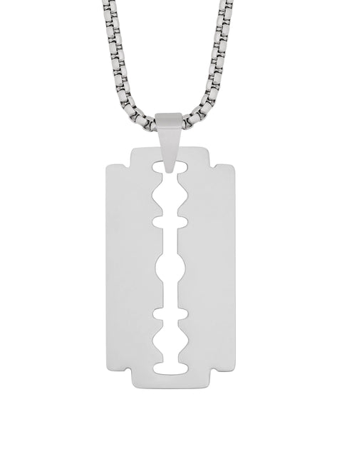 SHOWDAY Bar Pendant Necklace For Men Stainless Steel Box Chain Pendant Men’s Necklace Jewelry Large Hip Hop Hammer/DumBell/Large Razor Blade Pendant Necklace Length 60cm