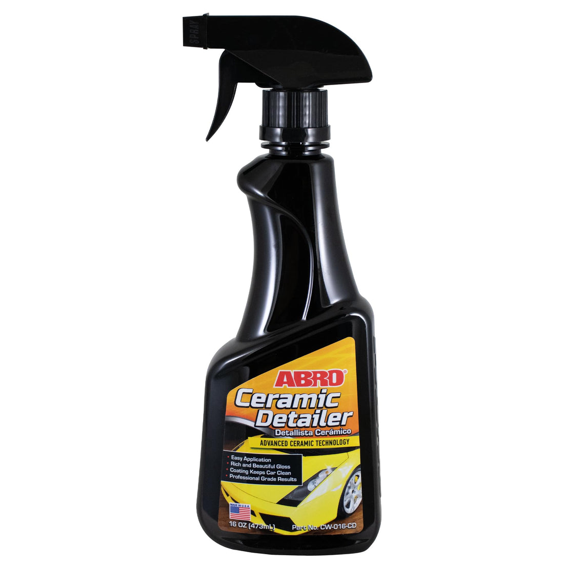 ABRO Ceramic Detailer Car Spray, 16 oz. - Water-based, Non-flammable Detail Spray for Car Body, Trim, Wheels, Tires & Glass, Durable Protection, Enhances Shine & Color, Repels Dirt & Grime
