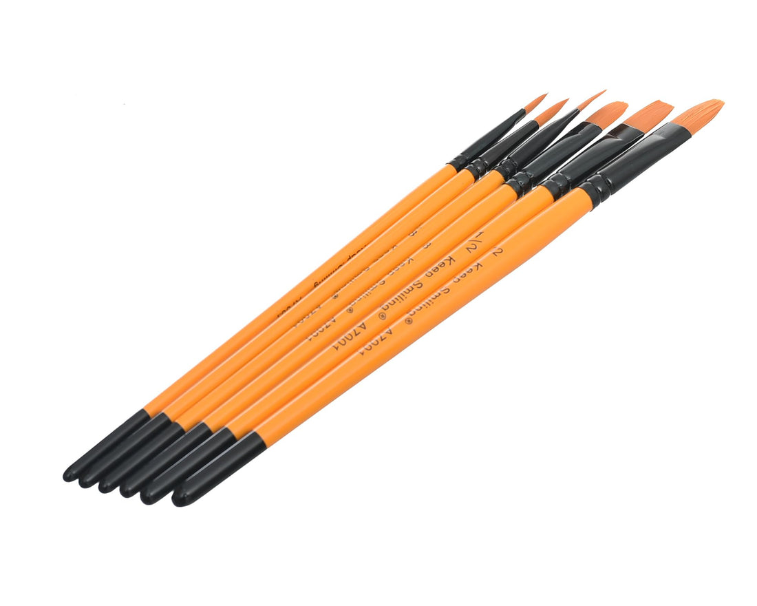 Keep Smiling Brush Set 7 Pieces Mixed Cat Tongue Round Slanted Model A7001 – Professional Artist Paint Brush Collection for Acrylic, Oil, and Watercolor Painting Techniques