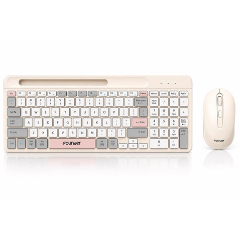 Founder KN500 Wireless Keyboard and Mouse Combo – 2.4GHz Scissor Switch Keyboard with Tablet Stand, 1600 DPI Wireless Mouse, Plug & Play for Windows & Mac (White)