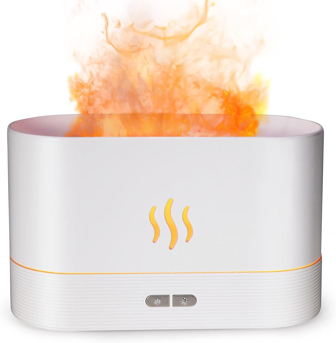 Essential Oil Diffuser, Flame Simulation Mist Humidifier, 180ml Aroma Diffuser, 2 Brightness Levels Night Light Auto Shut-Off (White)