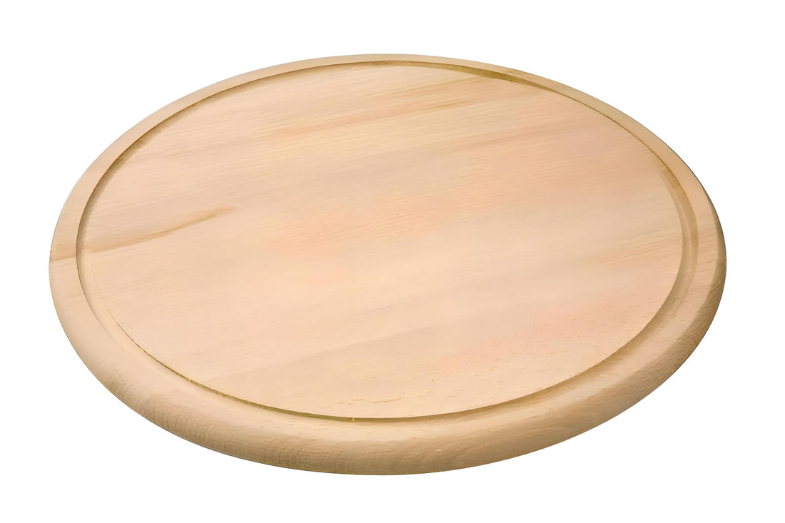 Chopping Surface - Large round chopping surface made of strong bamboo timber with built in juice grooves suited for meat slicing and cheese display sixteen inch pair