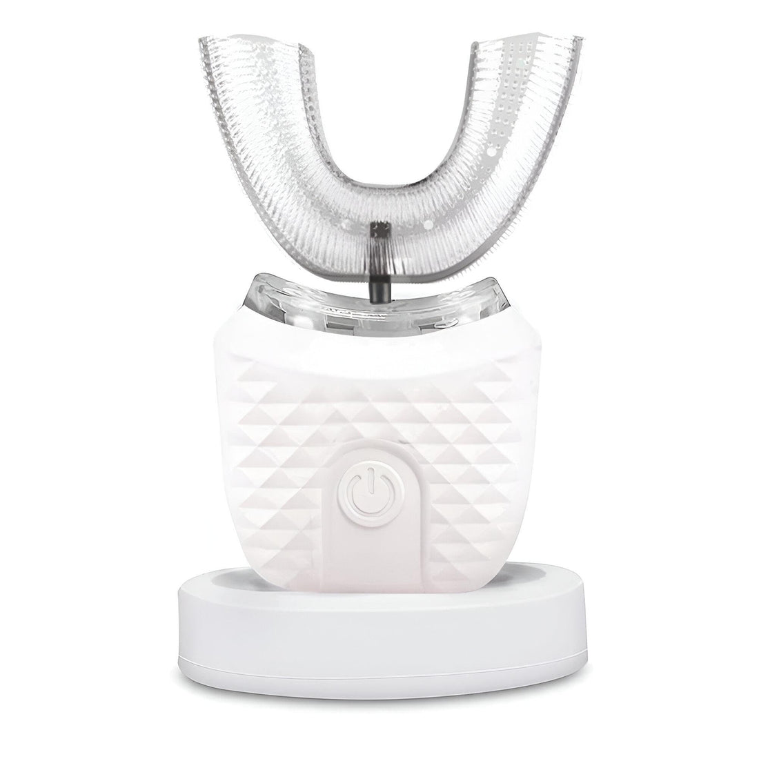 U-Shaped Electric Brush - Advanced ultrasonic tech with 360° cleaning, wireless charger, 3 modes, IPX7 waterproof, LED whitening light, minimalist white styling