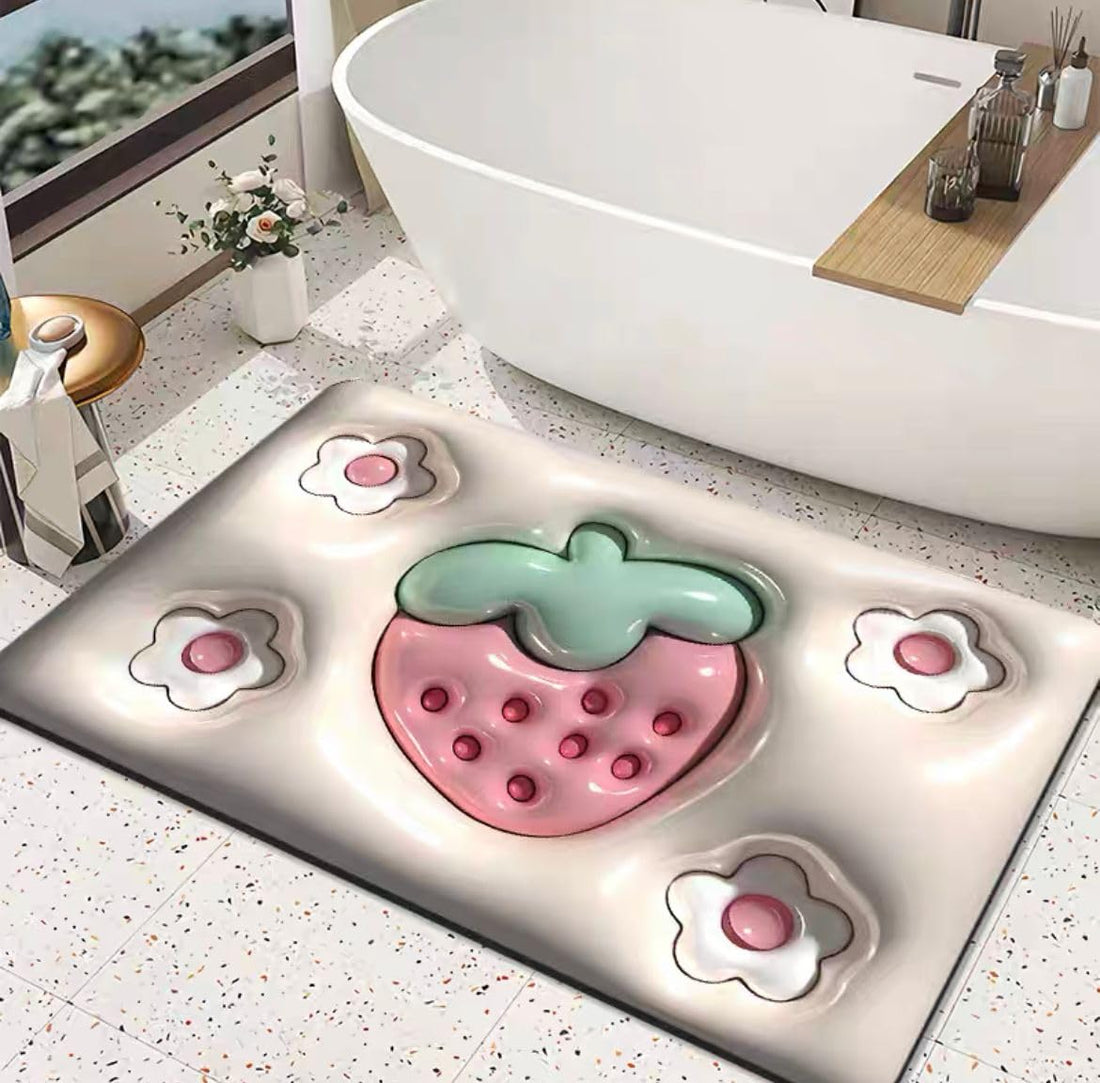DOTSH Bathroom 3D Visual Expansion Sense, Soft Diatomaceous Floor Mat, Super Absorbent Rubber Mat for Bathroom Non-Slip - Shape Random
