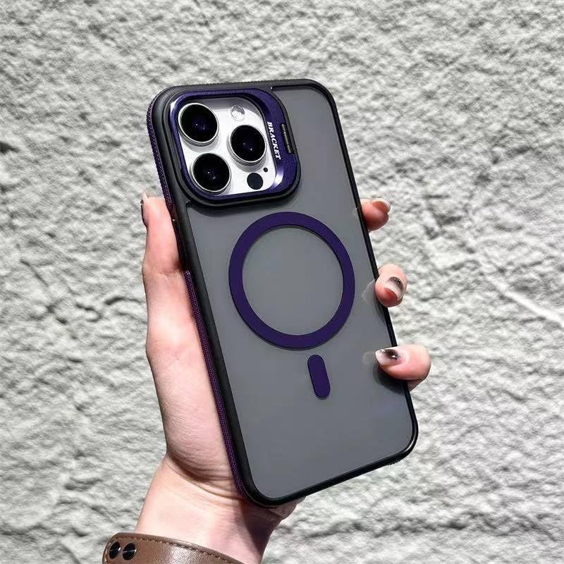 Eco Magnetic Case for iPhone 14 Pro Max with Lens Stand, Compatible with Wireless Charging Cover, Anti-Fingerprint TPU Bumper Slim Shockproof Protective Case for iPhone 14 Pro Max (Purple)