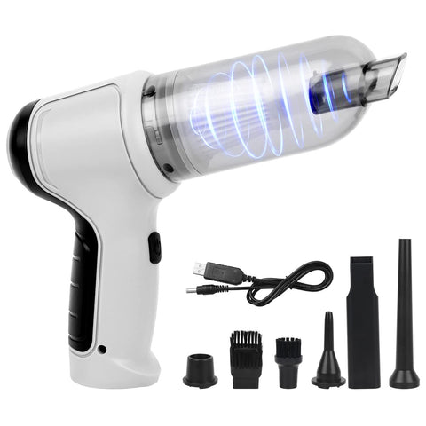 Mini Cordless Handheld Vacuum Cleaner, Car Vacuum, Cordless Portable Vacuum Cleaner with 4 Nozzles and USB Charging Cable, for Car, Home and Cleaning (Grey)