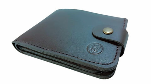 100% Cow Genuine Leather Wallet for Men Unique Design with Snap Closure 10 Card Slots Money Pocket (Brown)