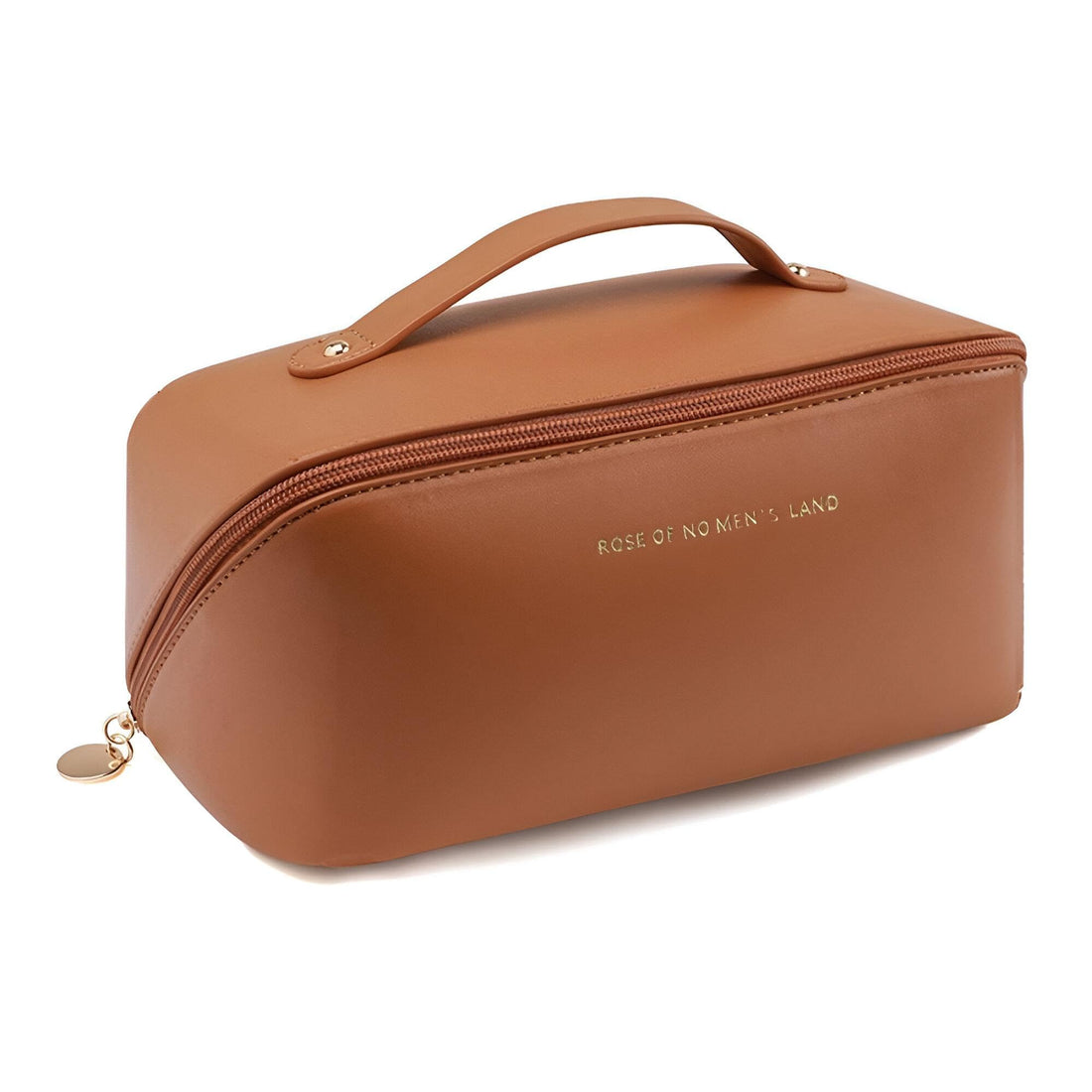 Makeup Travel Bag - Spacious and Stylish PU Leather Cosmetic Organizer with Handle and Divider for Effortless Beauty Storage on the Move (BROWN)