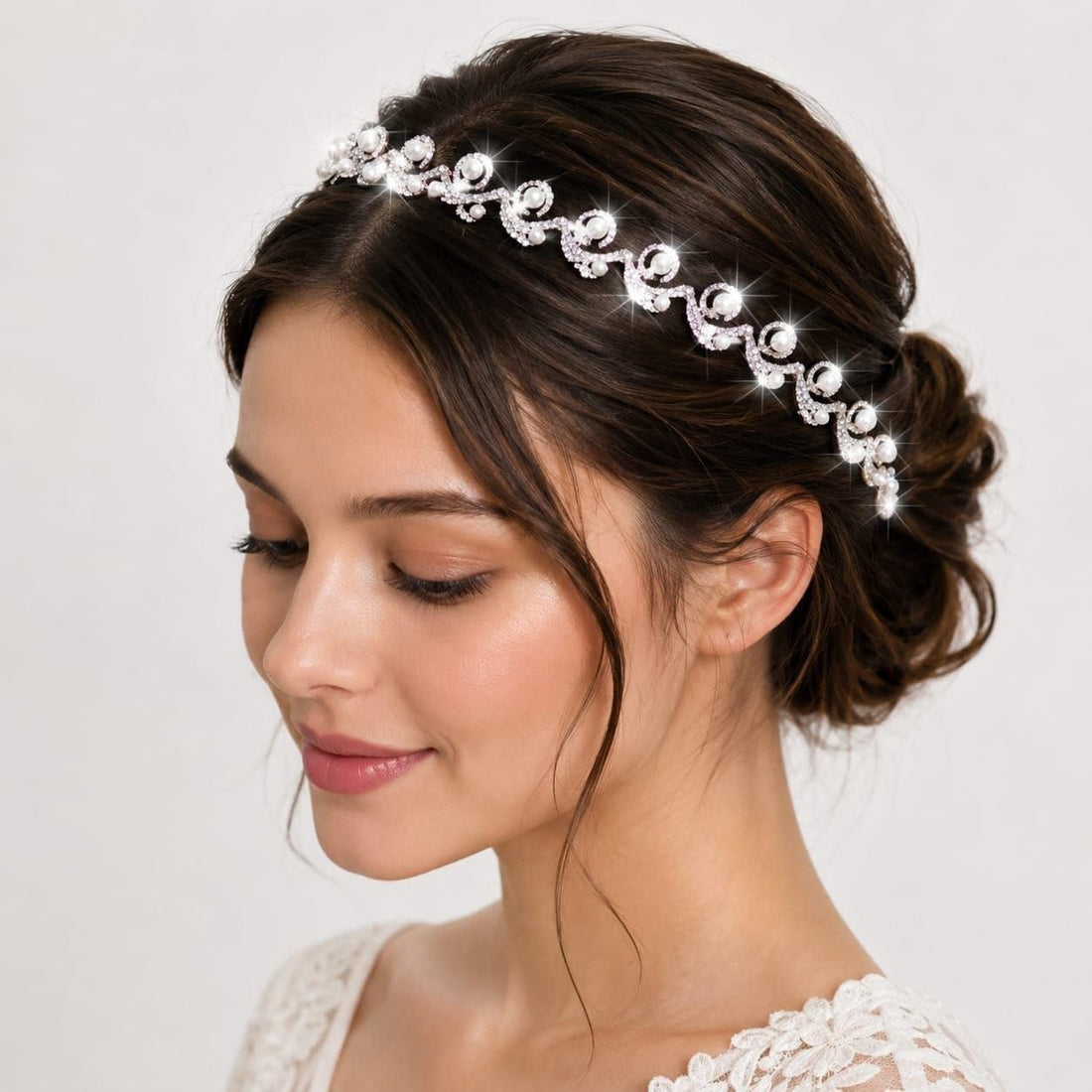 Handmade Wedding Headband Crystal Rhinestone Hair Vine Crown Hair Vine Crown Hair Accessories for Bride Bridesmaid Party Festival Wedding Party for Women Girls (Silver Style 4)