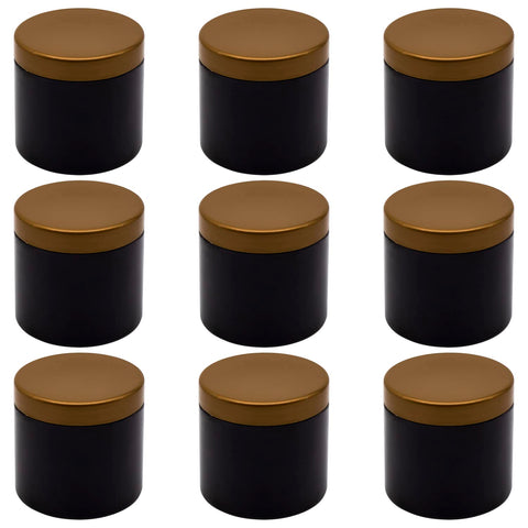 Artistic 6pcs Shiny Black Plastic Jar 500ml - 9 Cents Diameter - Smooth Gold Lid and Plastic Medicine - Plastic Empty Refill Storage Jar - Empty Tins Storage Jar - By Funny (Black and Smooth Gold)