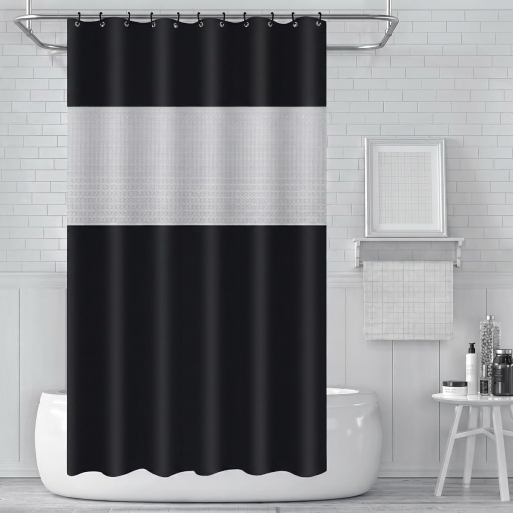 Waterproof and Mildew Proof Shower Curtain - Antibacterial Bathtub and Shower Curtain 180x200cm (Black)