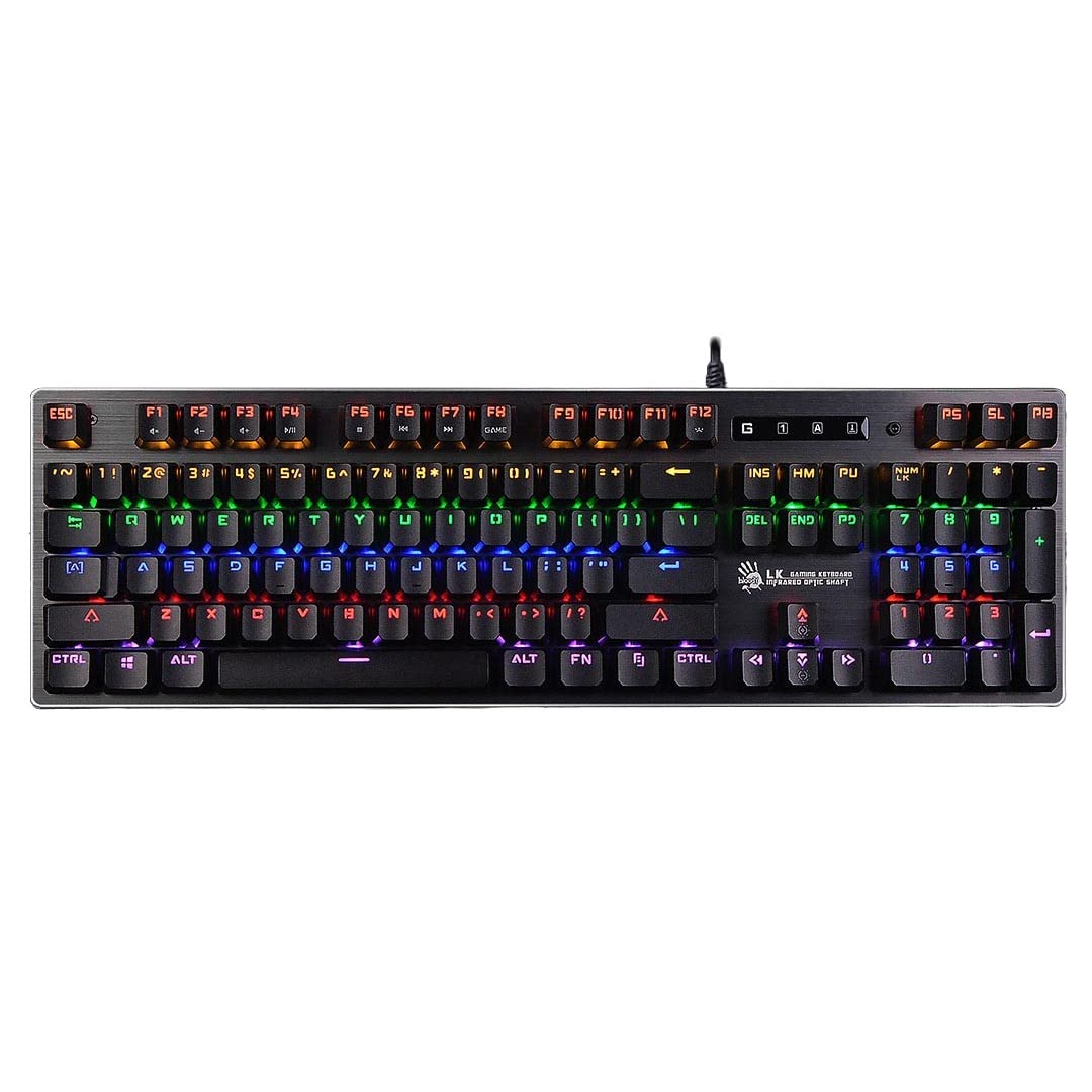 BLOODY B760 Gaming Mechanical Keyboard – LK Optical Green Switch (Tactile And Clicky) - English & Arabic Keys - 0.2ms Key Response - Metallic Body - Backlighting Neon Glare System(Grey)