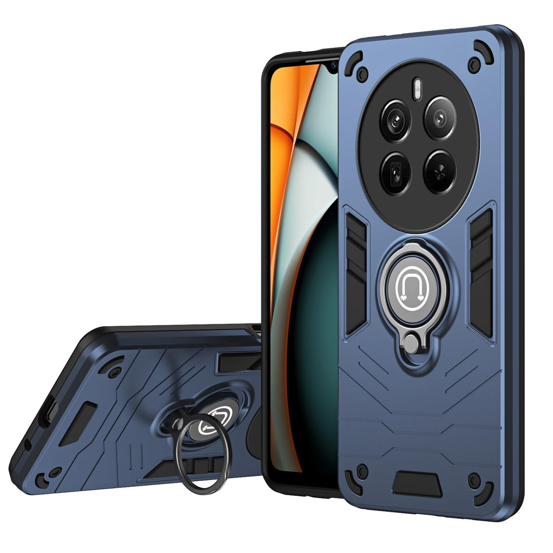 FASCINATION phone case compatible with Realme 12 pro plus (12 pro+) with sliding camshield,soft and hard combination Built-in 360 Rotating metal ring for Realme 12 pro plus (12 pro+) (navy blue)