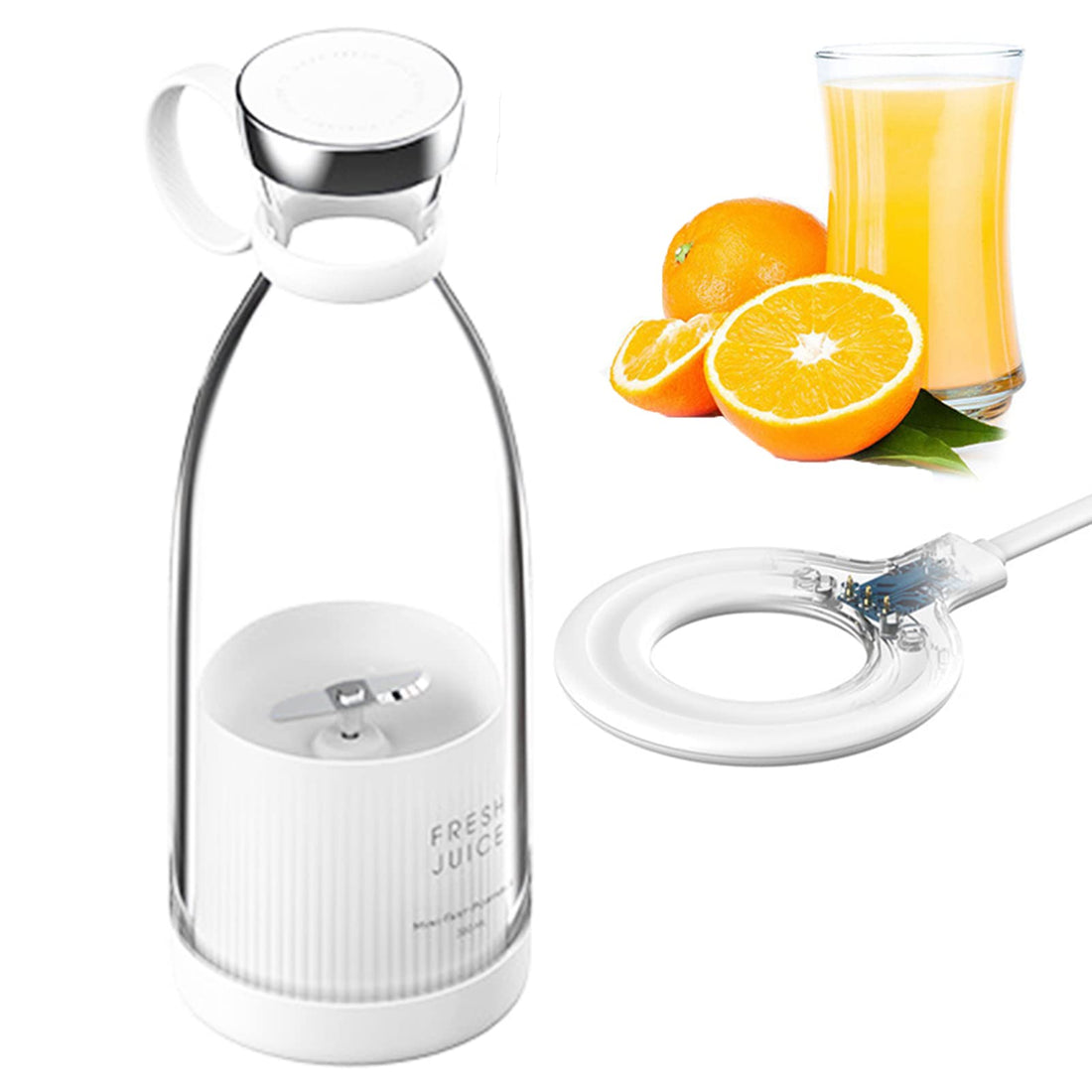 Blender Smoothie Maker, 12 oz Rechargeable USB Blender in Personal Size for Shakes, Juice, Smoothies, Electric Juice Cup with 4 Blades, Mini Blender Travel Bottle with Ergonomic Handle