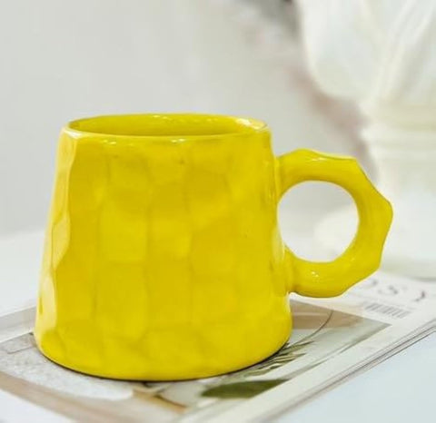 (Lily) Mug hand made, pottery glazed by amazing colours and awesom shape and hand, made by Pottery Madness (Yellow)
