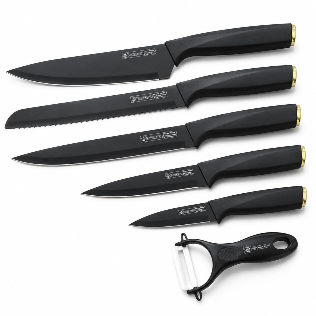 Knife Set 6 Pieces for Kitchen, Non-Stick Marble Coated Knives With Chef, Bread, Slicing, Multi-Purpose and Paring Knife for Daily Cooking, H-736