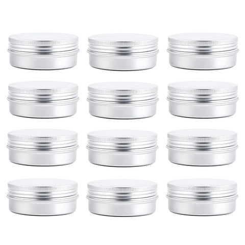 12Pcs 60ml/2oz Empty Silver Aluminum Tin Cans Round Metal Cosmetic Sample Jars Storage Containers with Twist Screw Top Lid Travel Tins for Tea Spices Eye Shadow Lip Balms Cream Candle Crafts Jewelry