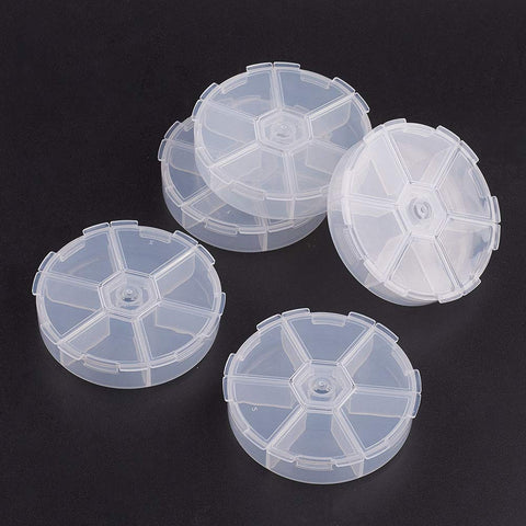 PandaHall 30 pcs 6 Grids Jewellery Dividers Box Organizer Clear Plastic Bead Case Storage Container for Beads, Jewellery, Nail Art, Small Items Craft Findings,Round, White, 8x2cm