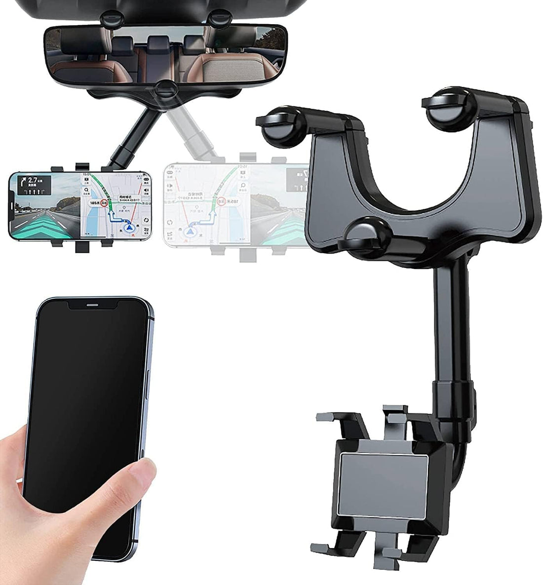KaberMisr 2020 360° Rotating Smartphone Holder, Adjustable Telescopic Phone Holder, Car Rearview Mirror Mount Bracket, Car Rearview Mirror Mount Bracket (id:4777)