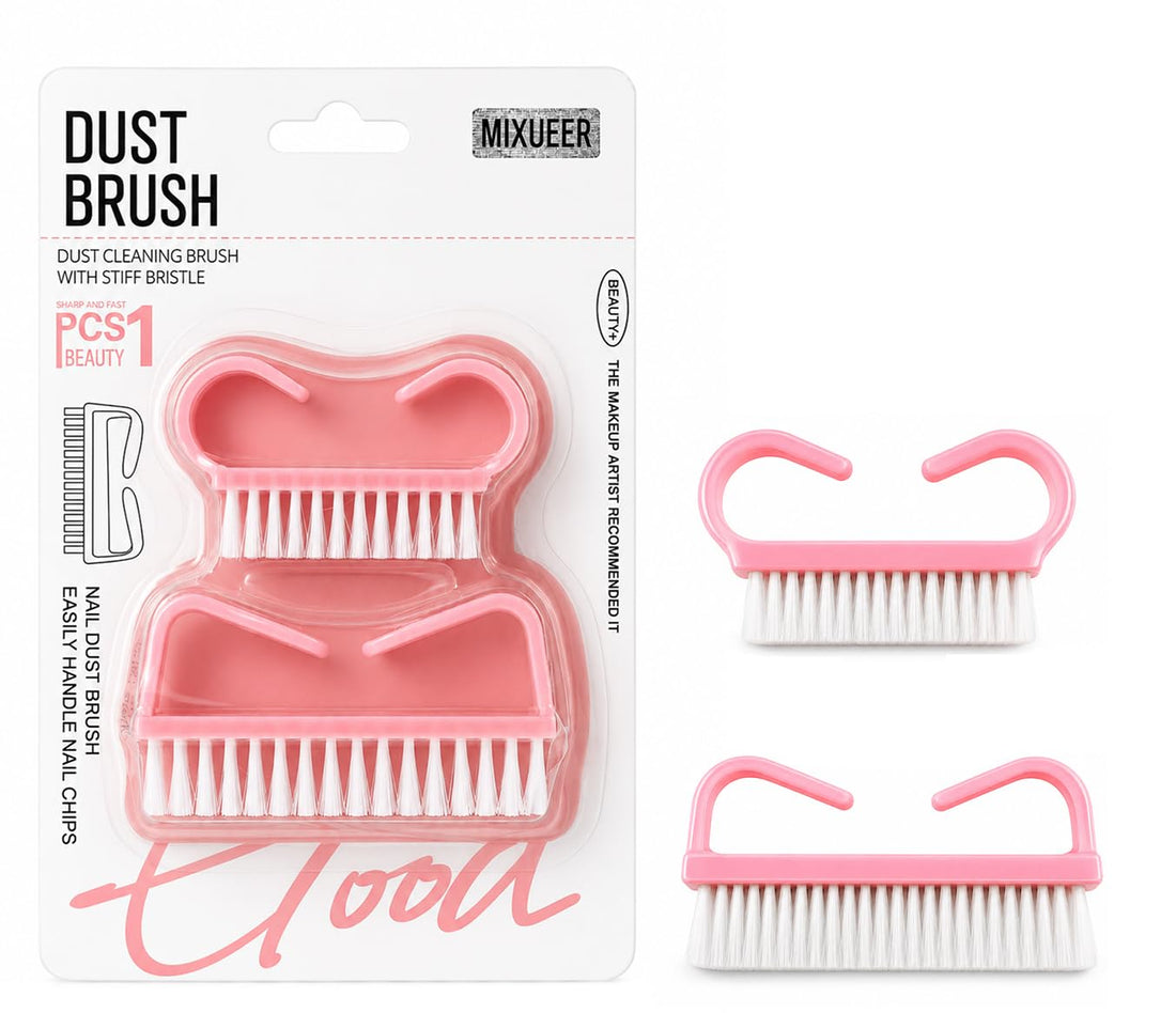 Mixueer - Dust Brush, 2 PCS Nail Cleaning Brush Set For Fingernails And Toenails, Soft Yet Firm Bristles, Ergonomic Acrylic Handle Dust Remover Brush for Manicure, Pedicure and Daily Nail Care