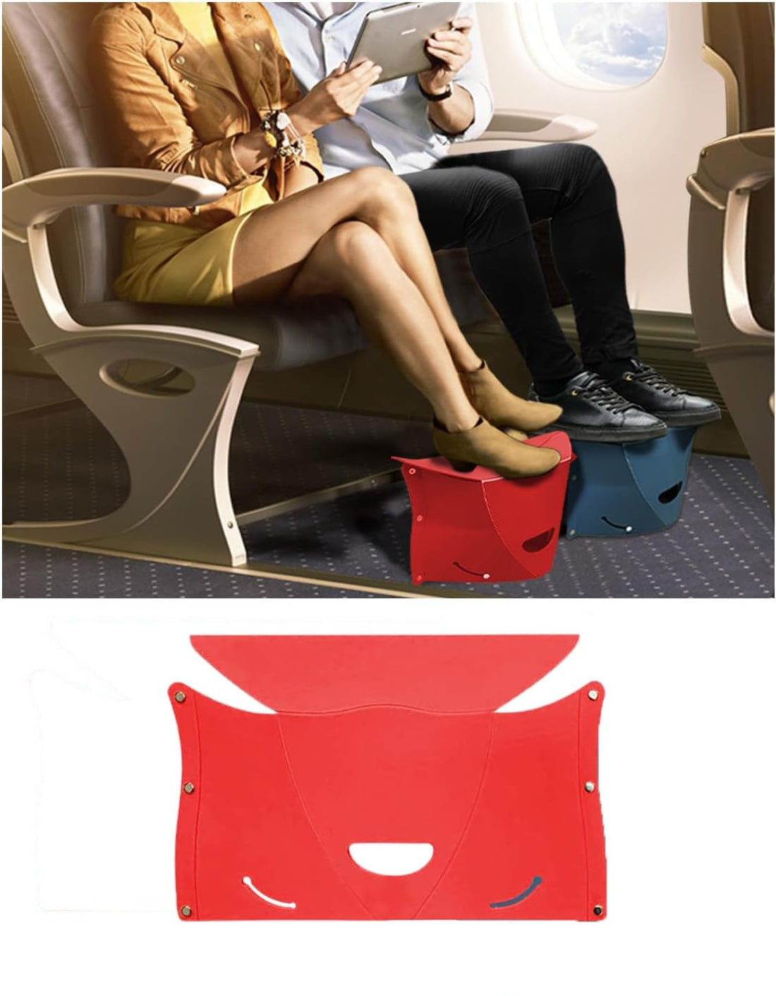 Travel Foot Rest for Airplane Long Flights, Plane Footrest Hammock, Feet Leg Rest for Air Travel, Foldable Foot Rest for Use in Car, Office & Home (Red)