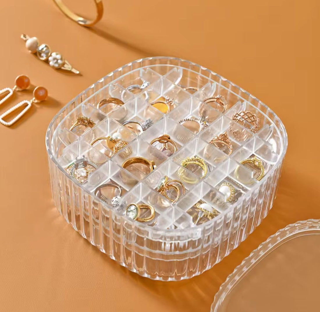 Clear Acrylic Jewelry Organizer with Lid, Ring Earring Storage Box, Modern Striped Design Accessories Display Box, Drawer and Dresser Organizer - Space Saving to Keep Jewelry Dust Free