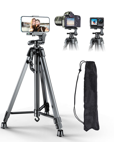 BEFAME Heavy Duty Tripod Stand for Cameras, Cell Phones, Projectors, Webcams, Spotting Scopes - Complete Unit for Canon, Nikon, Sony - Perfect for Phone & Camera Photography (55in with Handle)