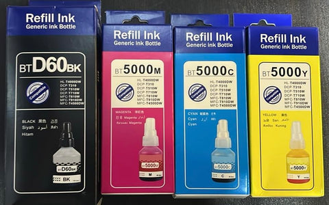Compatible Toner Set for Brother DCP-T310/T510W/T710W/MFC-T810W/T910W, BTD60BK Black and BT5000 Cyan/Magenta/Yellow, 4-Pack