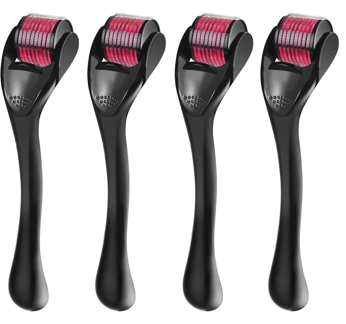 Derma Roller Kit, 4Pack - (0.5mm/0.75mm/1mm/1.5mm) 540 Titanium Micro needles | Skin & Face Care | Massage Tools Professional, PURPLE, ROLLER