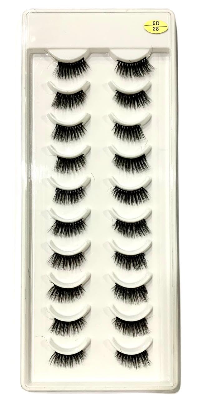 -10 PAIRS 3D HALF Faux Mink False lashes | Reusable Lightweight & Natural Looking HALF Eye Makeup Look | Pair of 10 for Party, Bridal & Professional Use-N 28