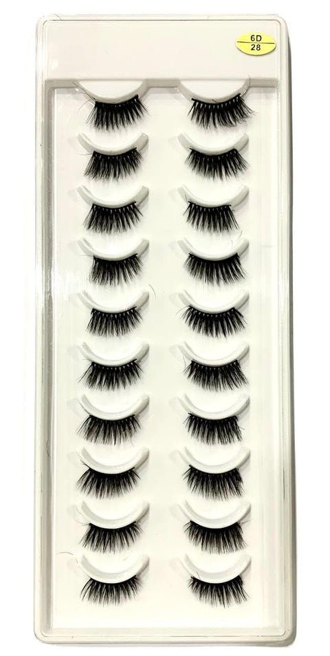 -10 PAIRS 3D HALF Faux Mink False lashes | Reusable Lightweight & Natural Looking HALF Eye Makeup Look | Pair of 10 for Party, Bridal & Professional Use-N 28