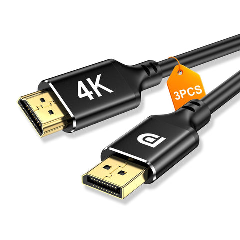 4K DisplayPort to HDMI 3 Feet Gold-Plated Cable 3 Pack, 4K@30Hz, 2K@60Hz, 1080P Full HD, Uni-Directional DP 1.2 Computer to HDMI 1.4 Screen Cable, Compatible with NVIDIA, AMD, HP, Monitor, Desktop