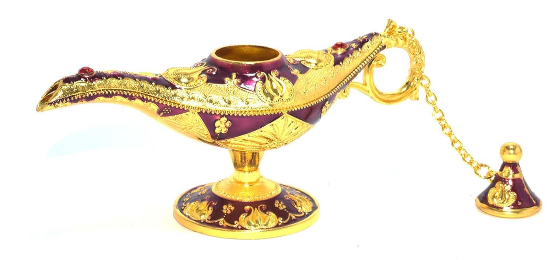 immatgar Medium Aladdin Magic Genie Lamps - from Metal Egyptian souvenirs gifts from Egypt (Mouve - 12 CM Width)