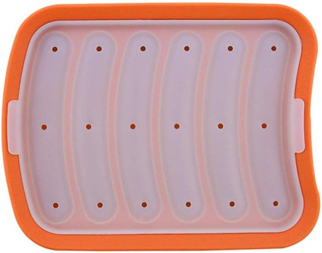 Home Sausage Mold with 6 Holes and Lid, Food Grade Silicone Non-Stick Silicone Mold Sausage Mold Candy Mold for Oven Microwave Refrigerator - Plan A (Orange)