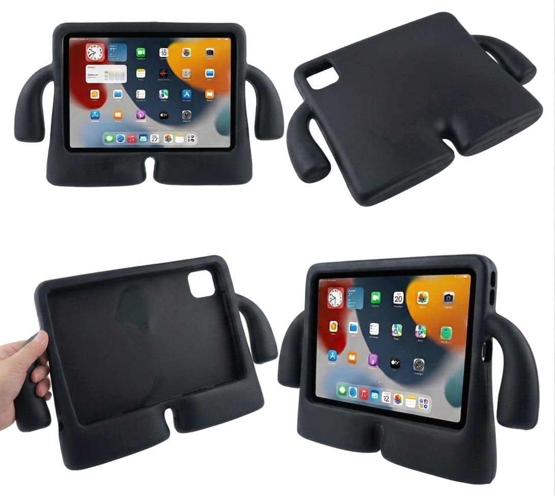 Kids Shockproof Silicone Tablet Case Compatible with iPad Air 4 5 10.9 Inch iPad Pro 11 2018 2022 iPad 10th 11th Gen Protective Cover with Kickstand Pencil Holder (Black)