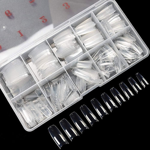 MySouq.Store 500PCS Transparent Short False Nails Tips Lady French Style Acrylic Artificial Tip Manicure with Box of 11 Sizes for Nail Art Salons and Home DIY