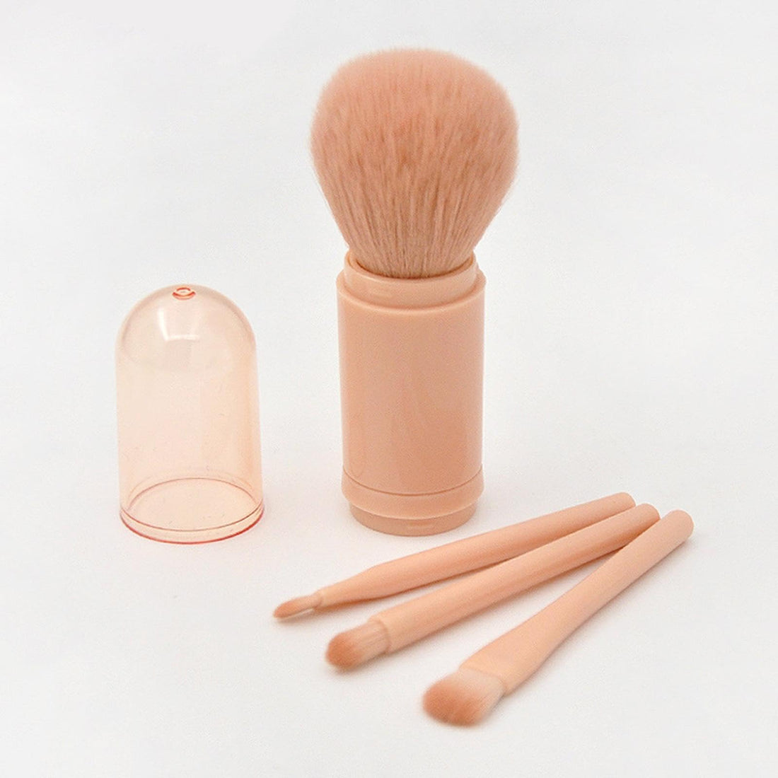 Portable Travel Brush a versatile mini makeup brush set, perfect for travel with retractable features, offers basic brushes for lips, highlighting, eyeshadow, foundation (Pink)