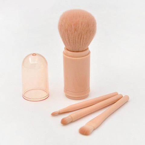 Portable Travel Brush a versatile mini makeup brush set, perfect for travel with retractable features, offers basic brushes for lips, highlighting, eyeshadow, foundation (Pink)