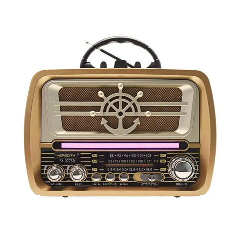 Vintage Radio with Modern Features, Bluetooth, TWS, TF/USB Player, AM/FM/SW Radio, Rechargeable Battery, Supports AC Power & Normal Batteries Antique Design (Large RX-077D)