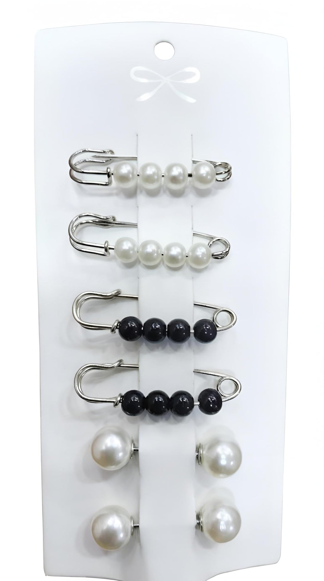 Girls Accessories - Essential 8-pack hijab pins in classic white and black shades, designed to keep scarves in place all day long. These durable pins are gentle on fabric