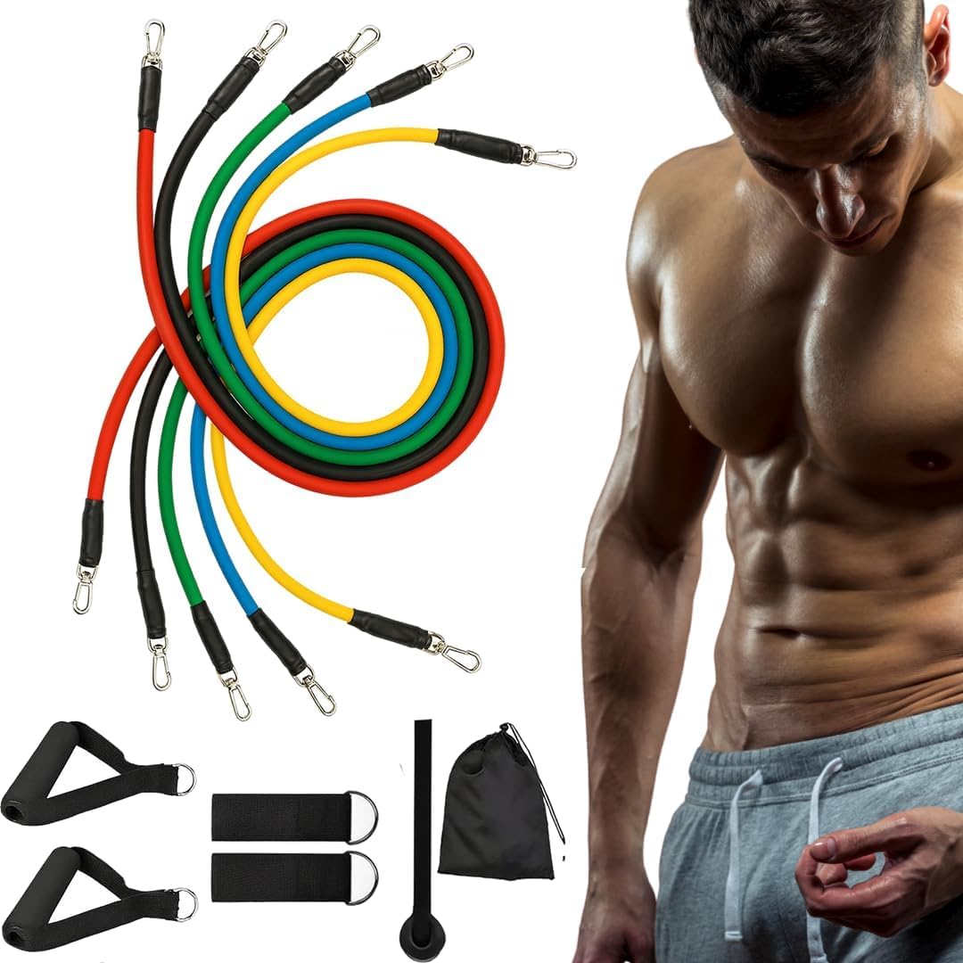 City Star Sport Resistance Bands Set, Workout Bands, Exercise Band with 5 Levels, 2 Foam Handles, Strength Training Home Gym Equipment 11 pic